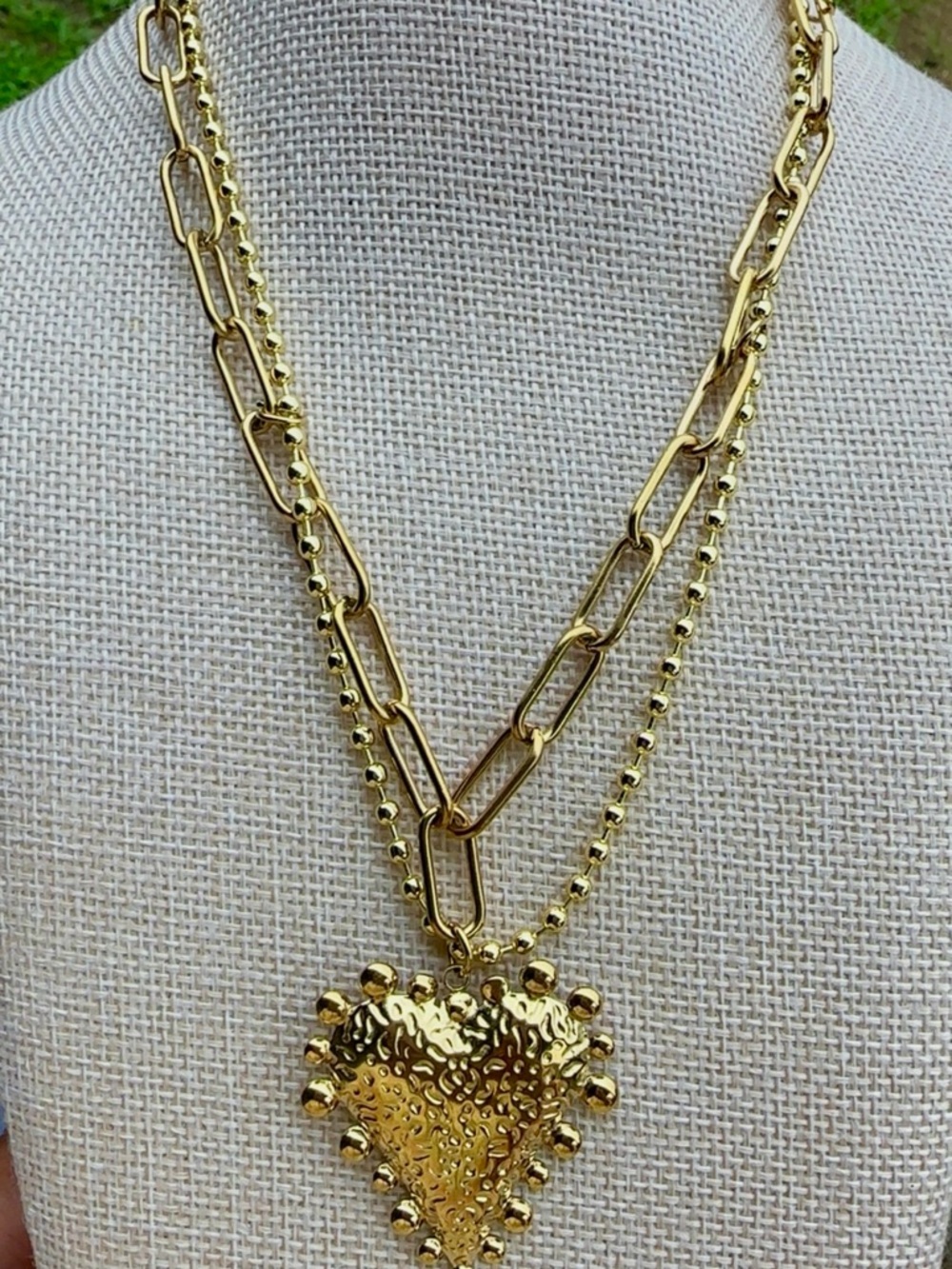 Gold Heart Pendant Layered Necklace - Women Jewelry